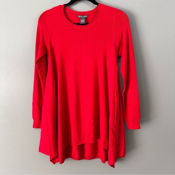 Chelsea & Theodore‎ High Scoop Neck Tunic Sweater | Red - Picture 1 of 7